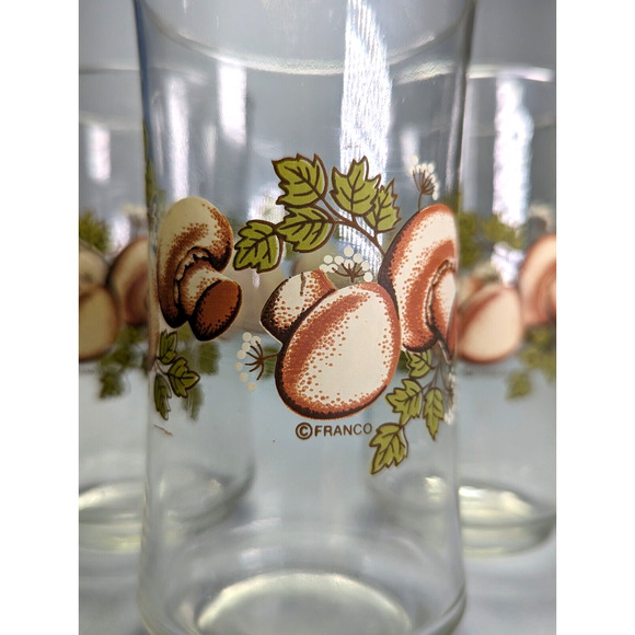 Libbey Franco Mushroom Leaves Drinking Glass Vintage 1970's Set of 3 - Picture 3 of 5